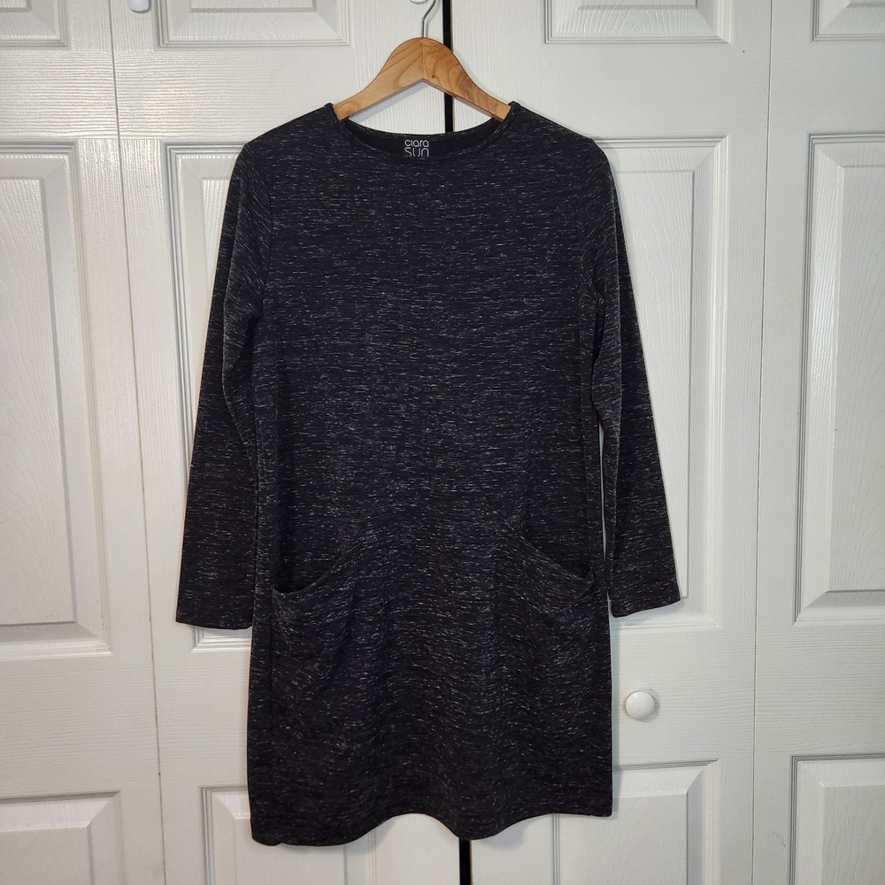 Clara‎ Sun Woo Charcoal Space Dye Long Sleeve Tunic Dress with Pockets XS USA